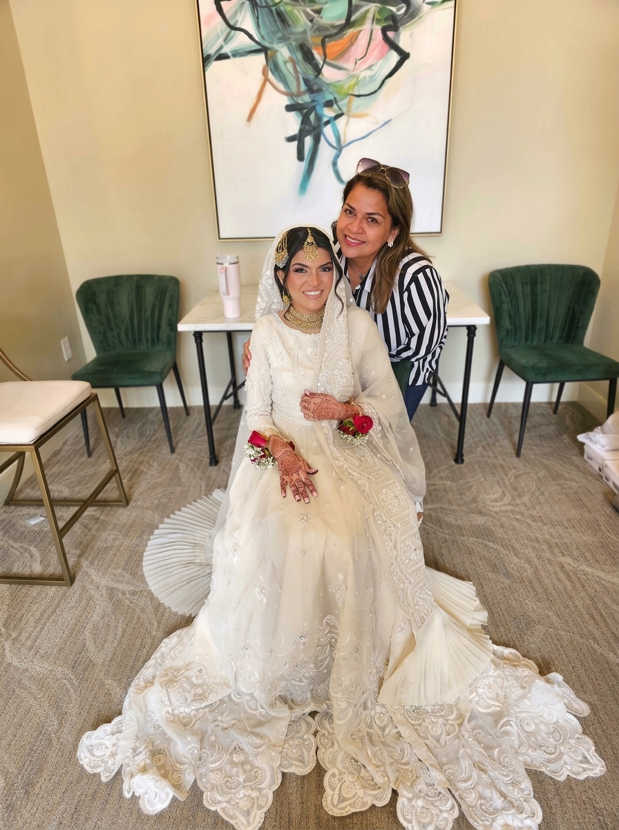 A bridal party getting ready and the finished bridal look, by Bridal Art Studio