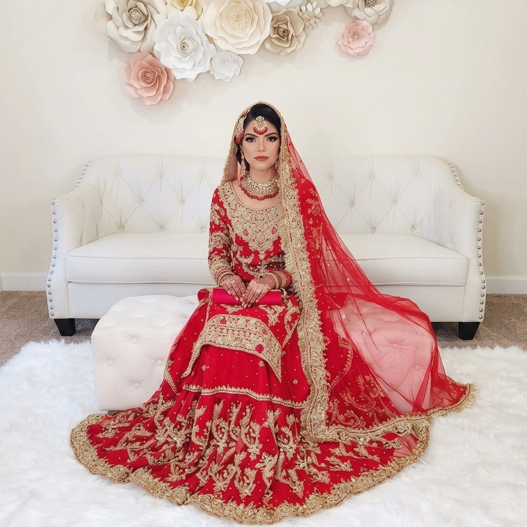 Full bridal look by Bridal Art Studio - hair, makeup, dupatta and jewellery set